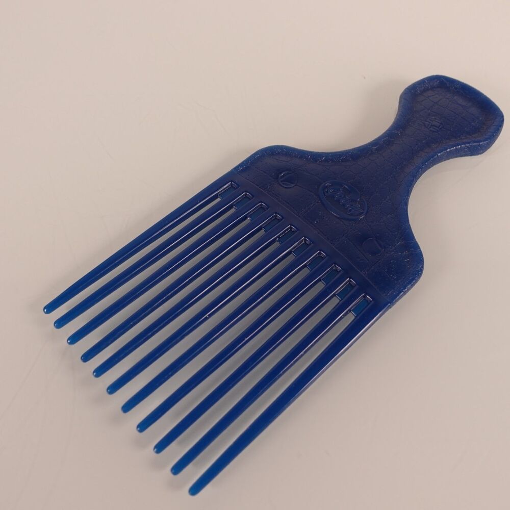 Vintage Goody USA Large Blue Lift Hair Pick Faux Croc Snakeskin Leather Pattern